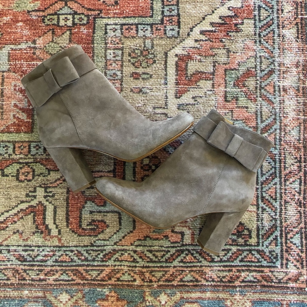Kate Spade Grey Suede Booties w/ Bow Detail